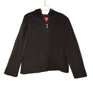 Esprit Black Hooded Jacket Womens Size Large Textured Zip Front Lightweight Coat